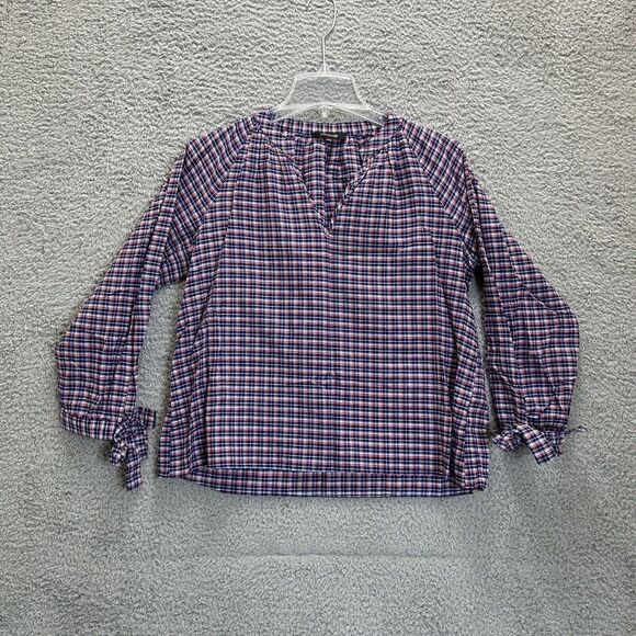 Madewell Tops - Madewell Shirt Womens Small Whitby Plaid Tie Sleeve‎ Popover Top Peasant